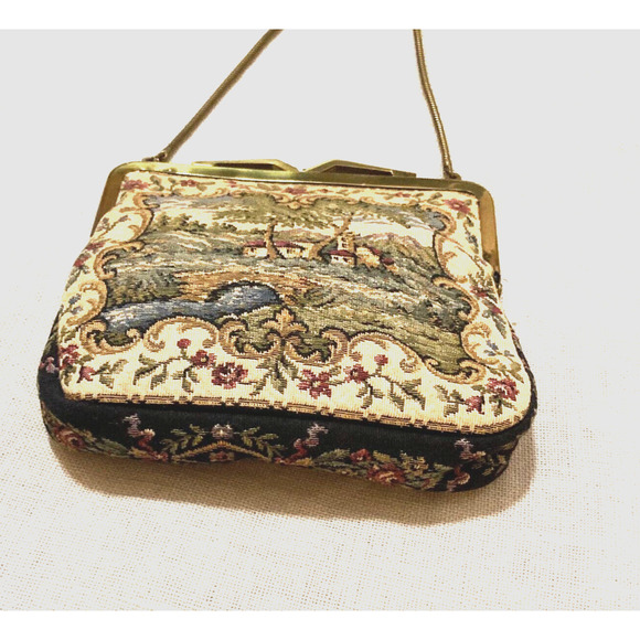 1950s Petit Point Tapestry Purse | West Germany | Gold Snake Chain - Picture 2 of 8